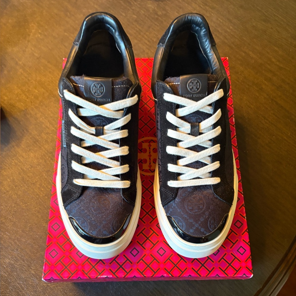Tory Burch Black and White T Monogram Ladybug Sneakers